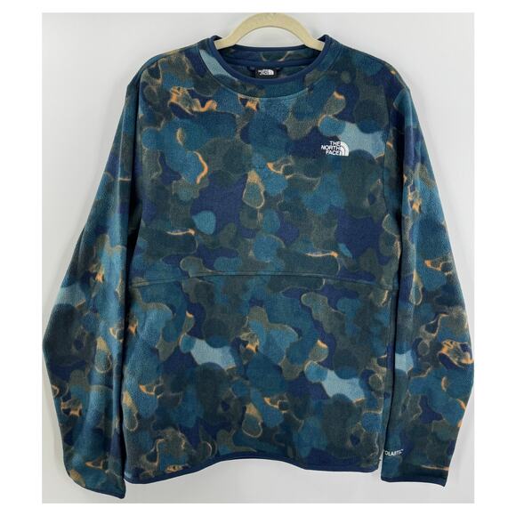 The North Face Mens Blue Green Camo Pullover Fleece Sweatshirt Baselayer M - Picture 1 of 7